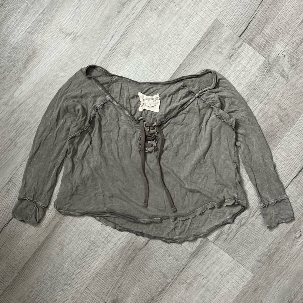 FREE PEOPLE We The Free Washed Grey Lace-Up Women’s Top small - Picture 2 of 10